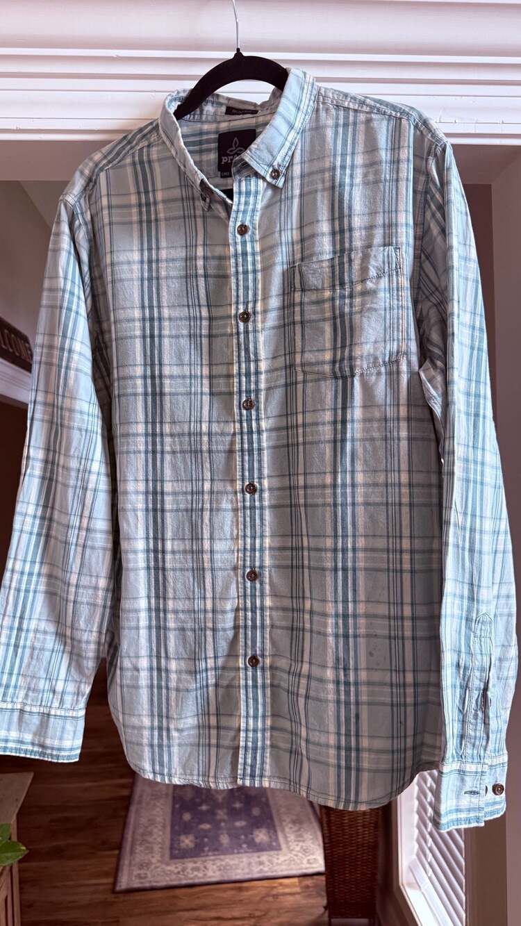 Prana Men's Slim Fit Plaid Button Down Shirt Size Large